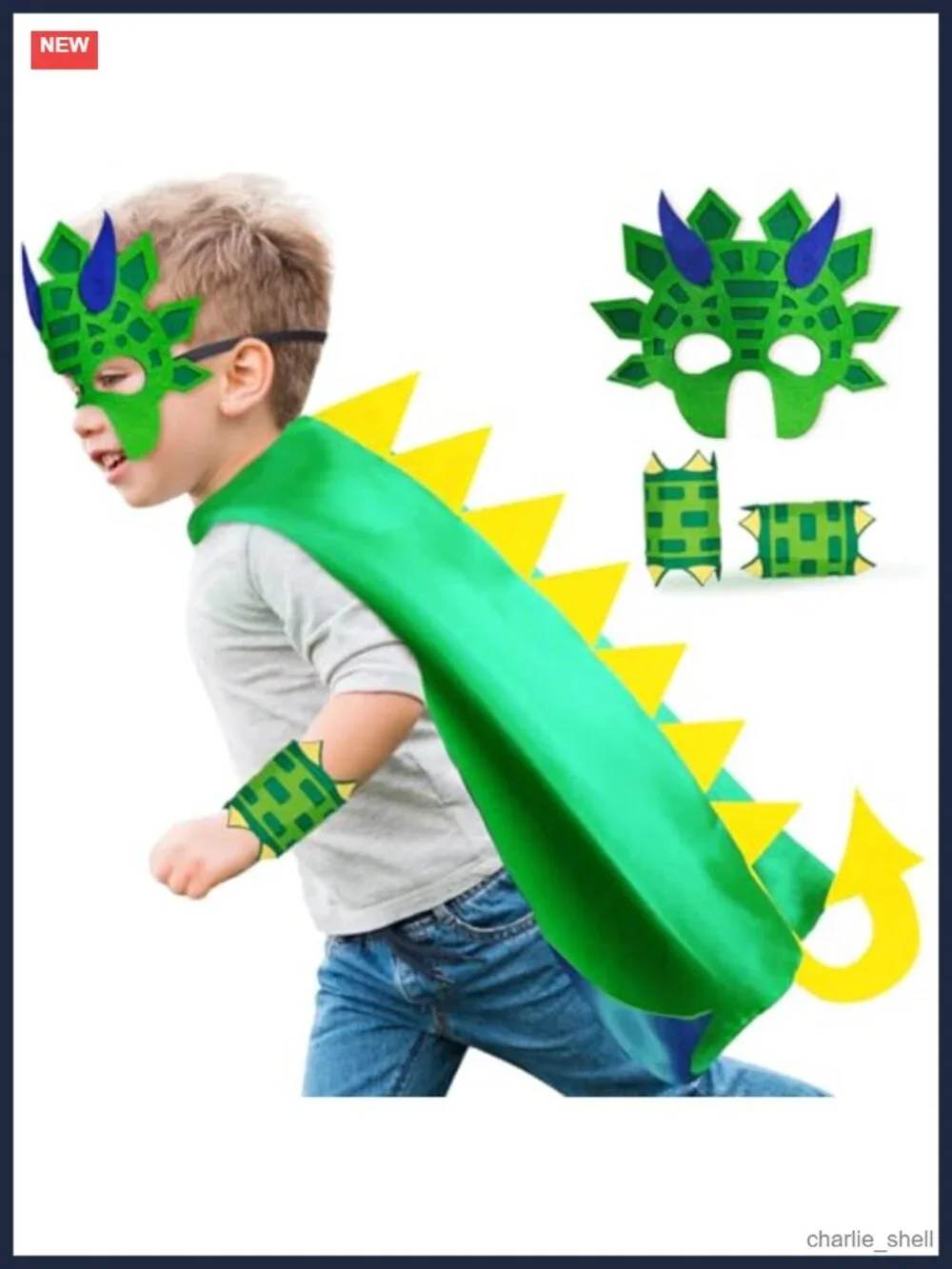 Dinosaur Costume Kids Cape Mask Cuffs Dress-Up Pretend Play Toy Set